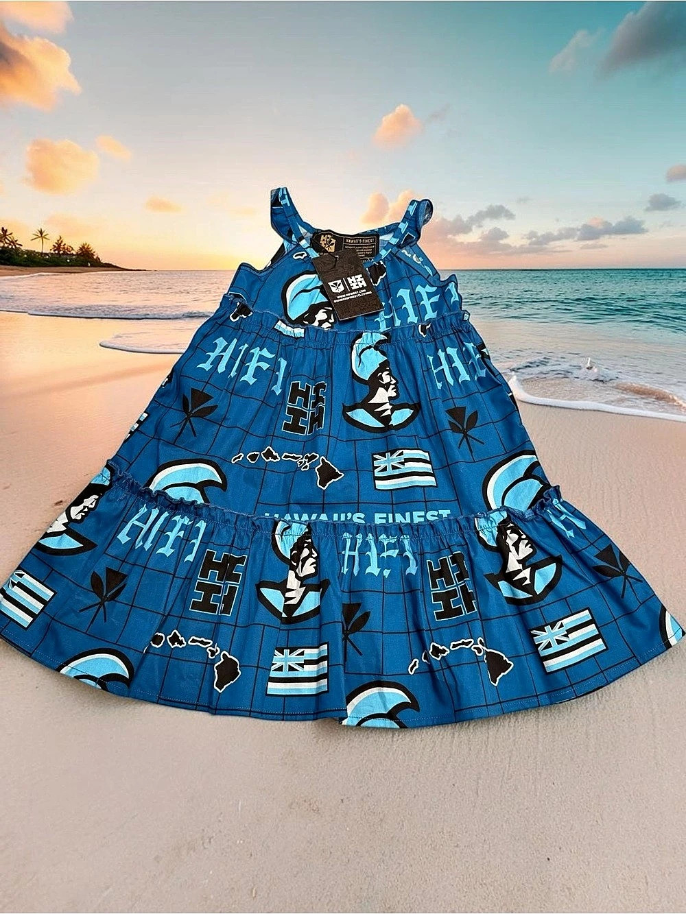 HIFINEST Koa Aloha Keiki Blue Ruffle Dress Blue Ruffle Dress Baby 6/12 Months